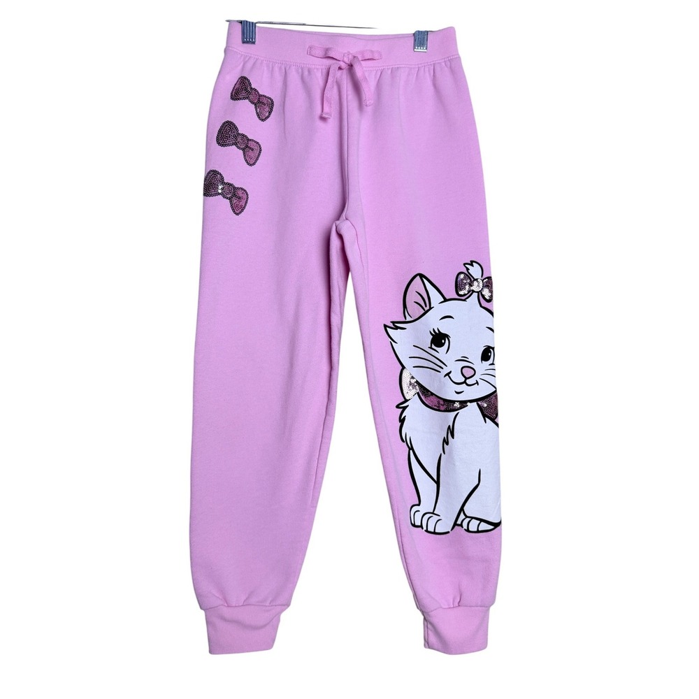 Disney Marie Aristocats Joggers Kids 7/8 Pink Sequin Bow Graphic Sweatpants